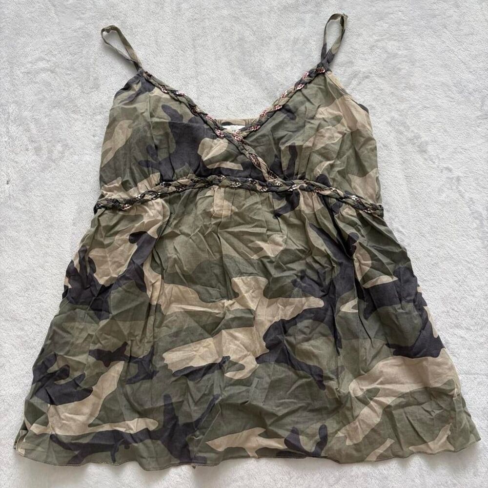 Motherhood Camo Babydoll Tank Top Women's L Y2K Vintage Maternity Vintage